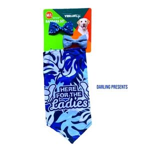 Vibrant Life ‘Here For The Ladies’ Bow & Bandana Dog Set Color Blue Size M/L